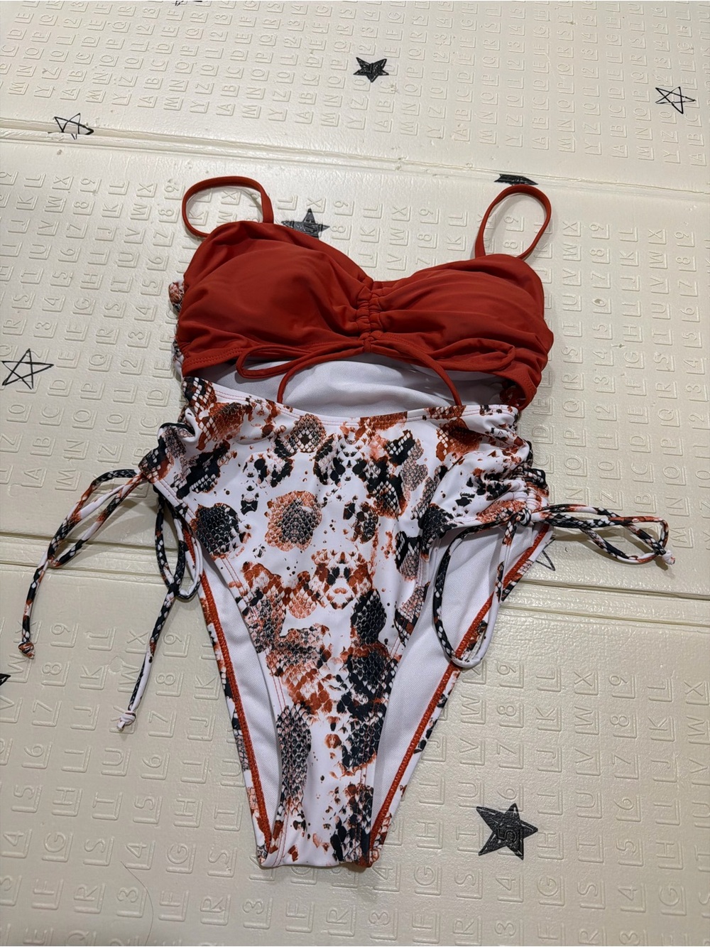 Rust Red & White Snake-Print One-Piece Swimsuit